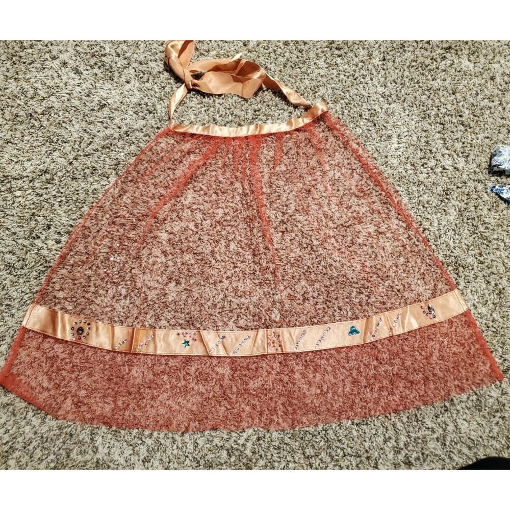 Vtg Handmade Red Mesh Waist Tie Apron Granny Housewife Pin Up